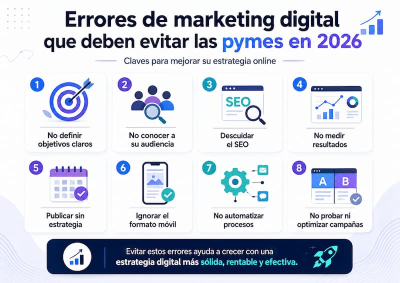 Errores de marketing digital que deben evitar las pymes en 2026 para mejorar su estrategia online
