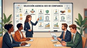 Reunión de equipo para elegir una agencia SEO de confianza