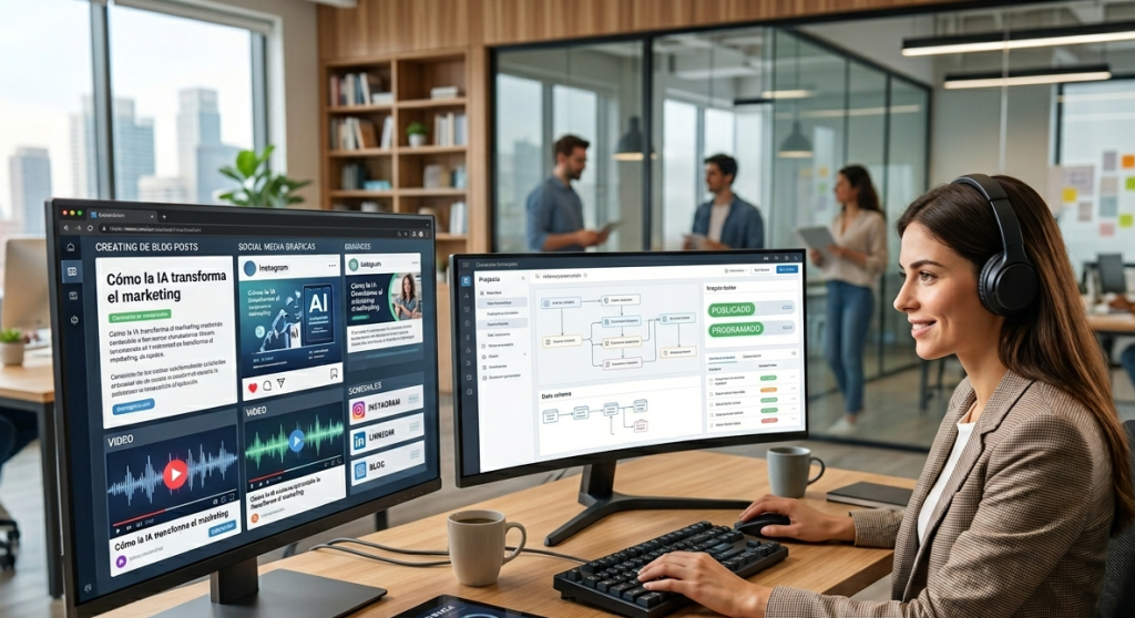 Representación de IA y marketing digital futurista